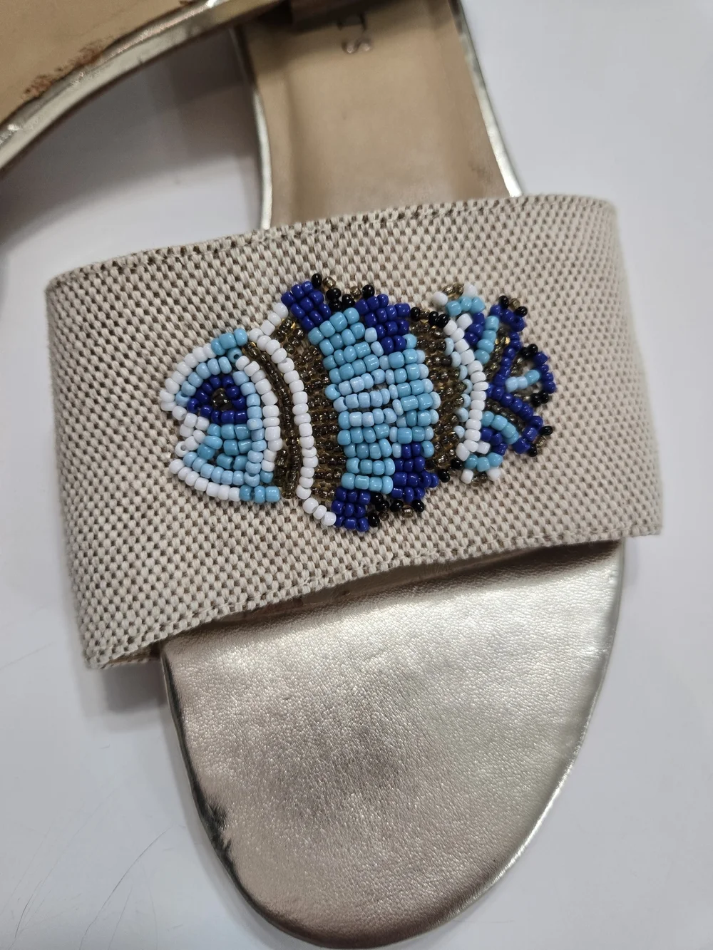 TALBOT'S Turquoise Cobalt Blue BLING Fish Sandals Slides Shoes Sz 7.5